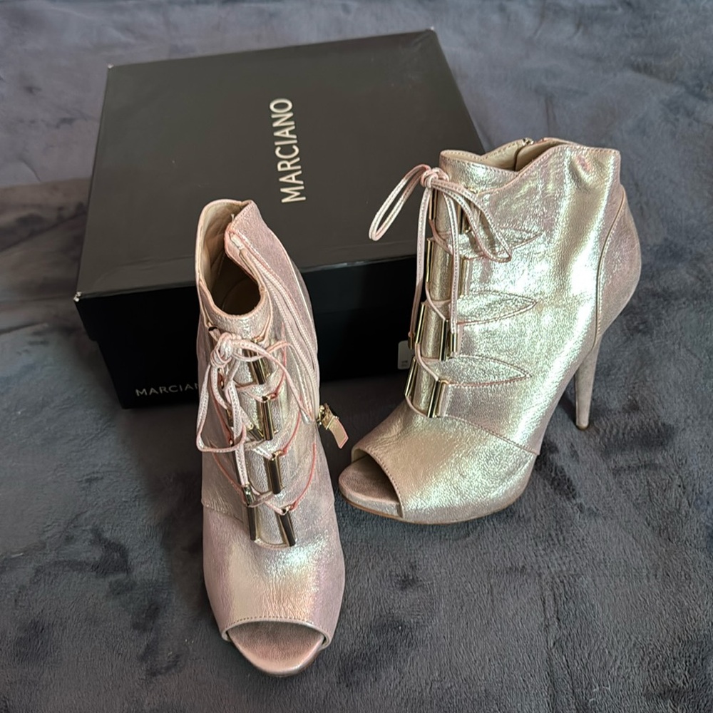 Marciano Light Pink Metallic Open Toe Bootie